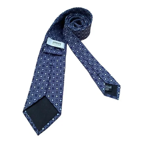 ARMANI COLLEZION Blue Geometric Silk Tie Made In Italy 60-3.1/4 EX COND